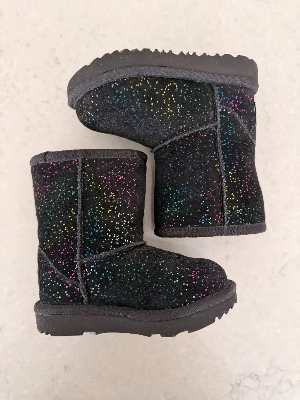 UGG Toddler Black Rainbow Glitter Shearling Winter Boots Girls Size 7